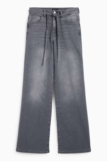 Dames - Wide leg jeans - mid waist - jeansgrijs