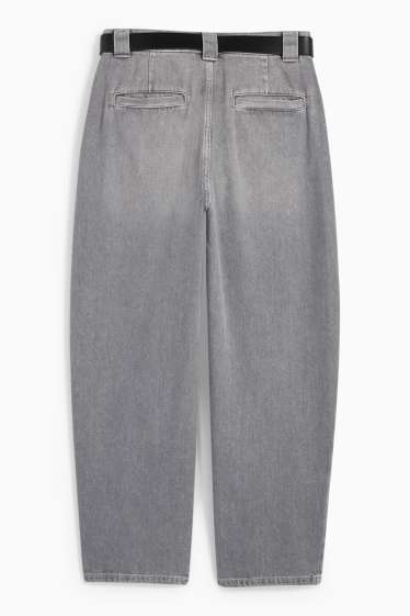 Damen - Barrel Jeans mit Gürtel - High Waist - helljeansgrau