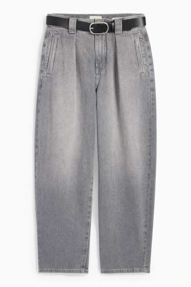 Damen - Barrel Jeans mit Gürtel - High Waist - helljeansgrau