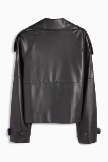 Femei - Trenci crop - imitație de piele - negru