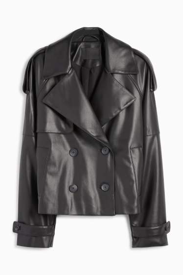 Femei - Trenci crop - imitație de piele - negru