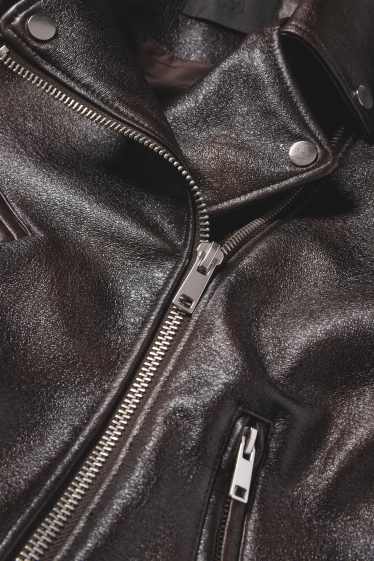 Damen - Bikerjacke - Lederimitat - dunkelbraun
