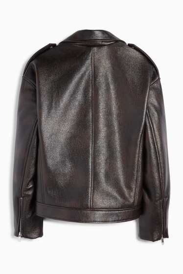 Damen - Bikerjacke - Lederimitat - dunkelbraun