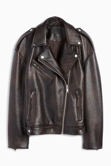 Damen - Bikerjacke - Lederimitat - dunkelbraun