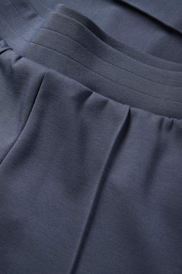 Dámské - Žerzejové kalhoty basic - mid waist - straight fit - modrá-žíhaná