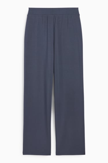 Dámské - Žerzejové kalhoty basic - mid waist - straight fit - modrá-žíhaná