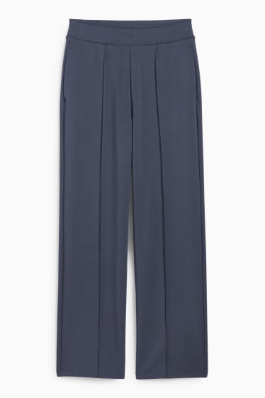 Dámské - Žerzejové kalhoty basic - mid waist - straight fit - modrá-žíhaná