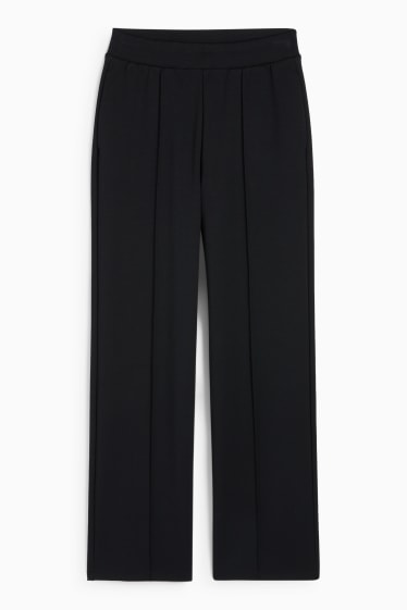 Dámské - Žerzejové kalhoty basic - mid waist - straight fit - černá