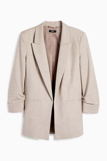 Women - Long blazer - regular fit - textured - beige