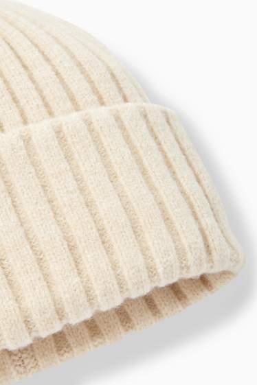 Dames - Gebreide muts - geribd - crème wit