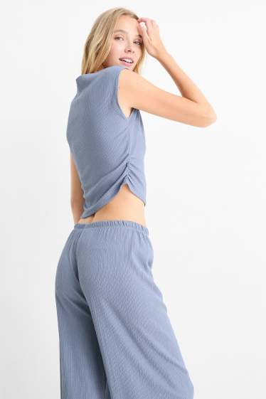 Damen - Crop Top - strukturiert - hellblau