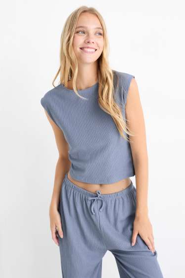 Damen - Crop Top - strukturiert - hellblau