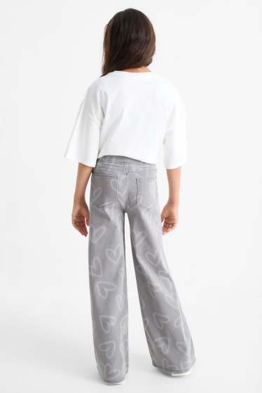 Bambine - Motivo cuore - jeans a gamba larga - jeans grigio chiaro