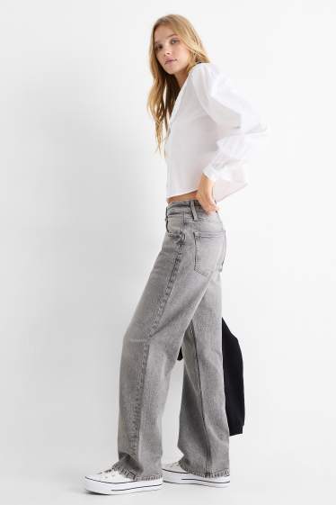 Femmes - Jean baggy - mid waist - jean gris clair