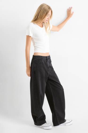 Damen - Balloon Jeans - Mid Waist - dunkeljeansgrau