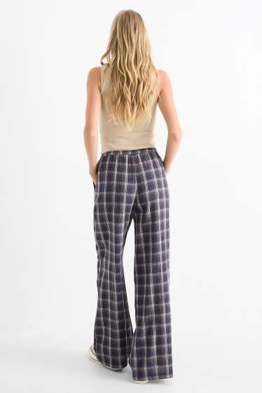 Damen - Stoffhose - Mid Waist - Wide Leg - kariert - dunkelblau