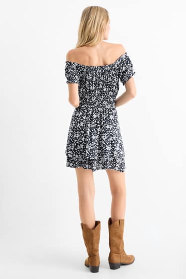 Femmes - Robe fit & flare - à fleurs - bleu foncé