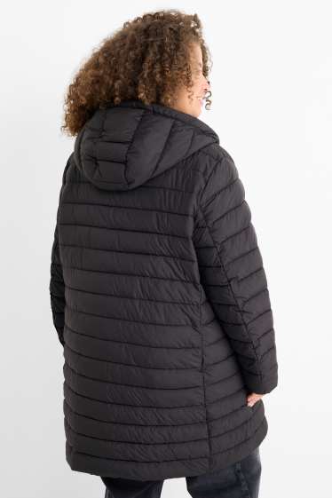 Dames - Gewatteerde mantel met capuchon - zwart