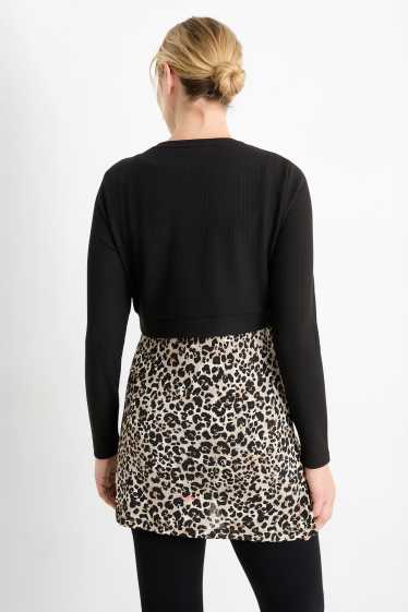 Damen - Still-Langarmshirt - 2-in-1-Look - Leo-Print - strukturiert - schwarz / beige