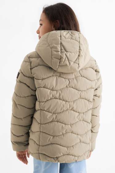 Children Girls - Quilted jacket with hood - water-repellent - green