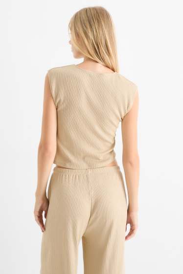 Women - Cropped top - textured - beige