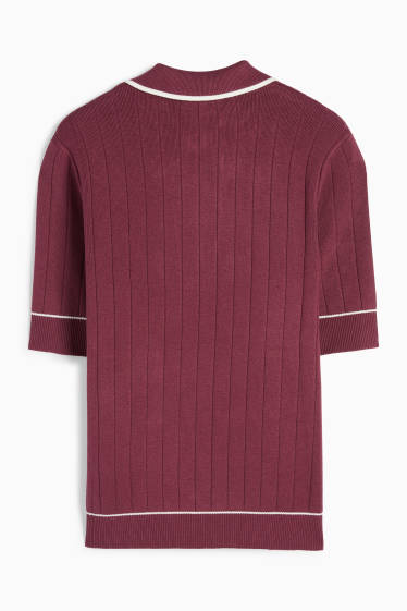 Women - Knitted jumper - short sleeve - ribbed - purple