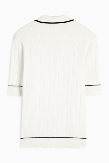 Women - Knitted jumper - short sleeve - ribbed - white
