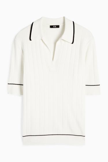 Women - Knitted jumper - short sleeve - ribbed - white