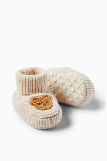 Unisex - Bärchen - Baby-Krabbelschuhe - hellbeige