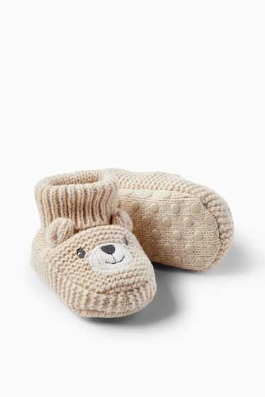 Unisex - Bärchen - Baby-Krabbelschuhe - hellbeige