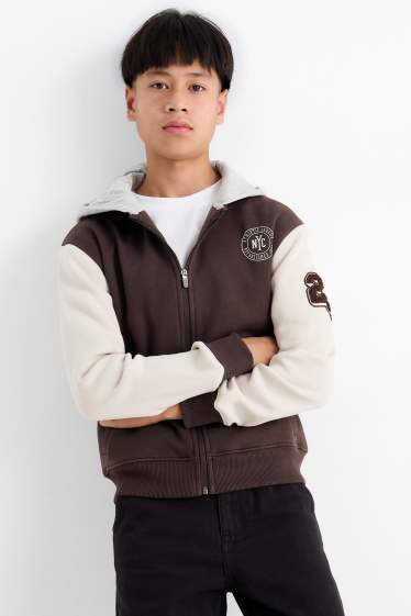 Kinder Buben - Skater - Collegejacke mit Kapuze - dunkelbraun