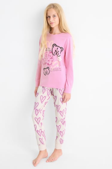 Children Girls - Love graffiti - pyjamas - 2 piece - rose