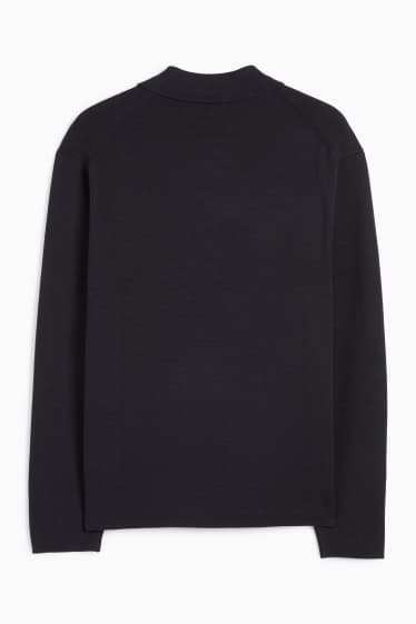 Men - Knitted shirt - regular fit - kent collar - dark blue