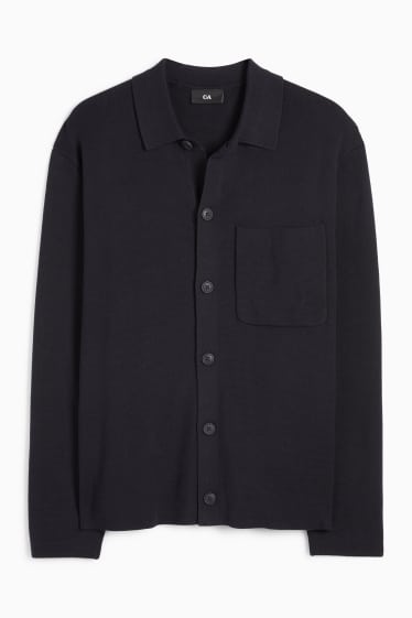 Men - Knitted shirt - regular fit - kent collar - dark blue