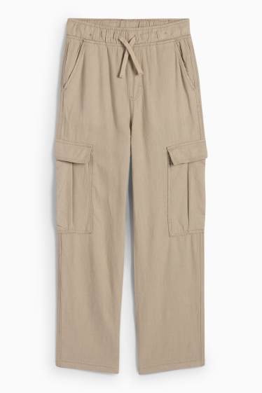 Kinder Jungen - Cargohose - Leinen-Mix - hellbeige