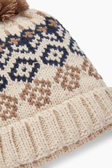 Baby Jungen - Baby-Bommelmütze - gemustert - beige