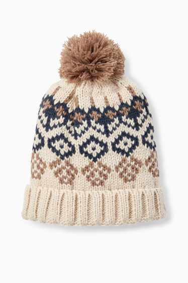 Baby Jungen - Baby-Bommelmütze - gemustert - beige