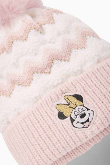 Baby: meisjes - Minnie Mouse - babymuts met pompon - met patroon - roze