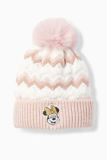 Baby: meisjes - Minnie Mouse - babymuts met pompon - met patroon - roze