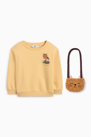 Bambine - Gatto - set - felpa e borsa - 2 pezzi - giallo