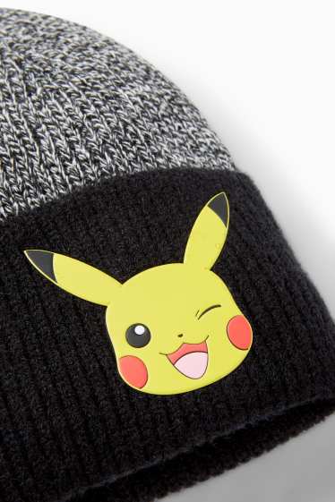 Enfants garçons - Pokémon - Pikachu - bonnet en maille - finition côtelée - noir