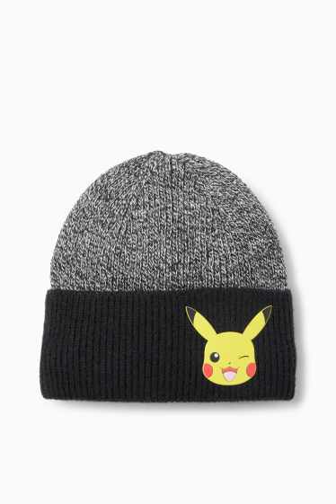 Enfants garçons - Pokémon - Pikachu - bonnet en maille - finition côtelée - noir