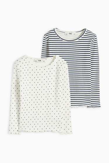 Kinder Mädchen - Multipack 2er - Langarmshirt - gerippt - cremeweiss