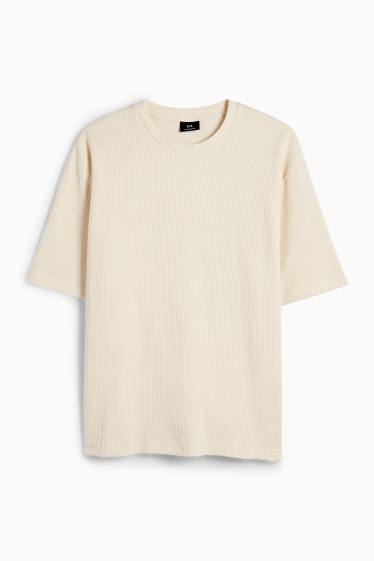 Herren - T-Shirt - Relaxed Fit - gerippt - cremeweiß
