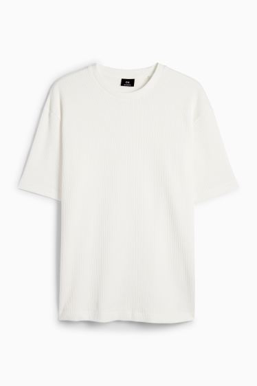 Herren - T-Shirt - Relaxed Fit - gerippt - weiss