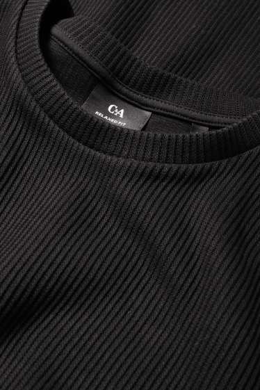 Herren - T-Shirt - Relaxed Fit - gerippt - schwarz