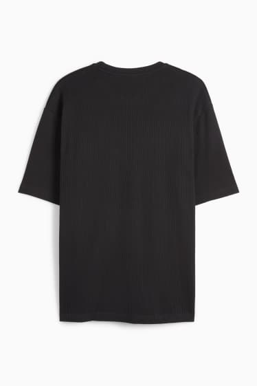 Herren - T-Shirt - Relaxed Fit - gerippt - schwarz
