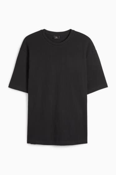 Herren - T-Shirt - Relaxed Fit - gerippt - schwarz