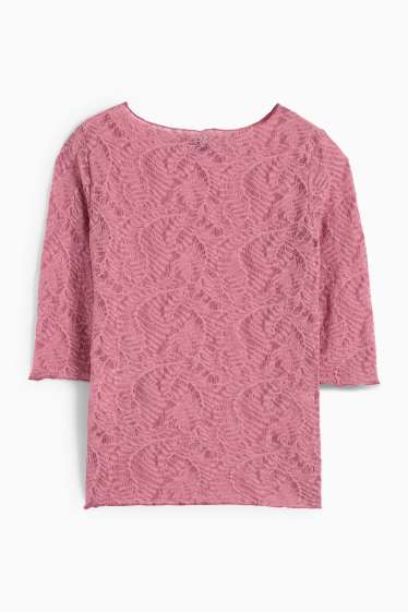 Damen - Langarmshirt - strukturiert - dunkelrosa