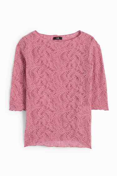Damen - Langarmshirt - strukturiert - dunkelrosa
